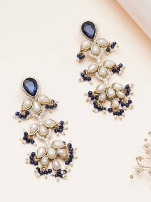 blue stone pearl beaded chandelier earrings 3