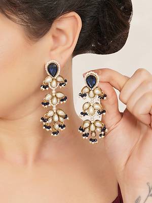 blue stone pearl beaded chandelier earrings 4