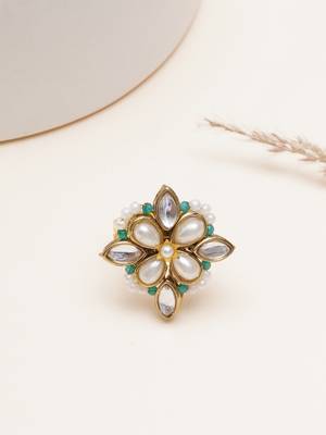 gold kundan pearl floral statement ring 1