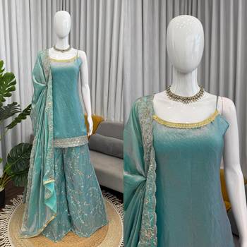 luxury teal  silk blend embroidered kurta set 4