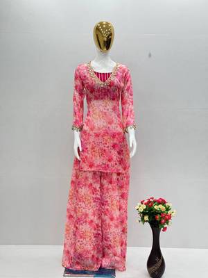 pink floral peplum kurta and sharara set 2