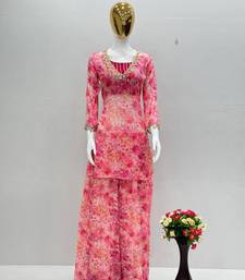 pink floral peplum kurta and sharara set