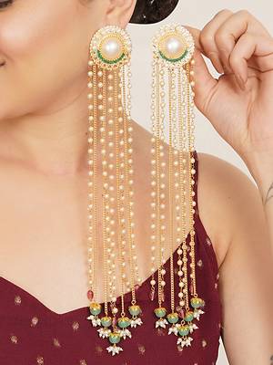 pearl beaded multi chain tassel drop earrings 2