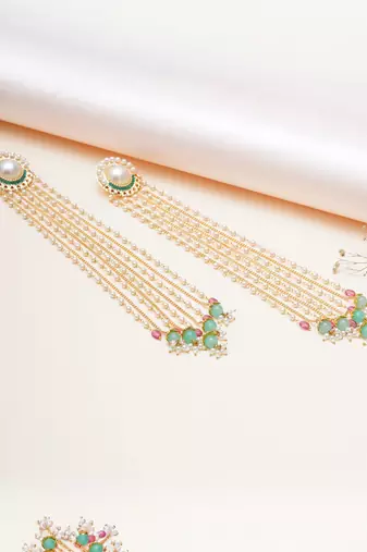 pearl beaded multi chain tassel drop earrings