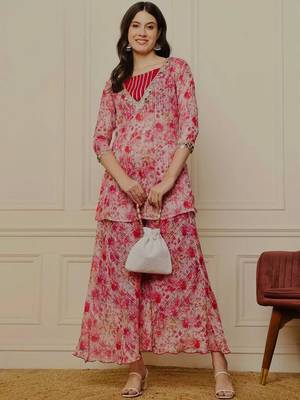 pink floral peplum kurta and sharara set 1