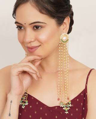 pearl beaded multi chain tassel drop earrings 4