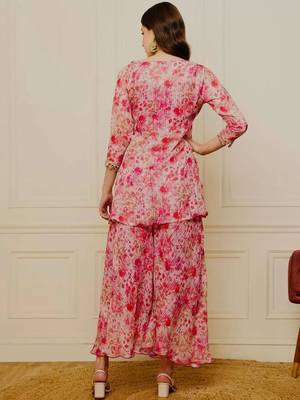 pink floral peplum kurta and sharara set 3