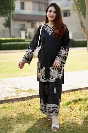 Black velvet long kurta with gold zari and sequin embroidery