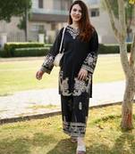 Black velvet long kurta with gold zari and sequin embroidery