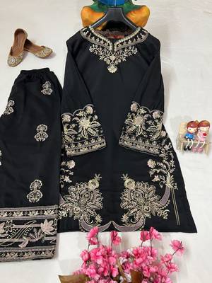 Black velvet long kurta with gold zari and sequin embroidery 3