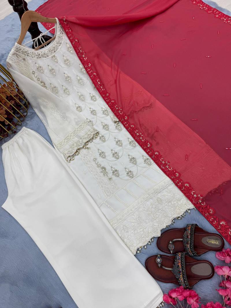 ivory georgette kurta set