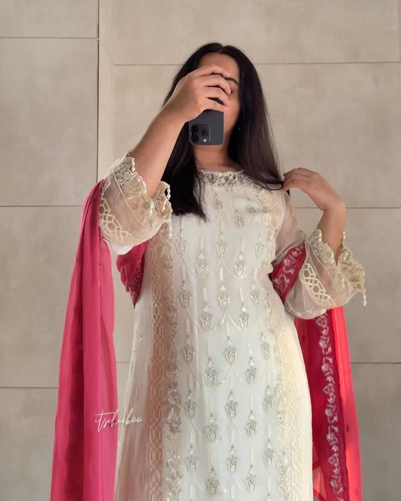 ivory georgette kurta set