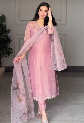 mauve organza silk kurta set  2