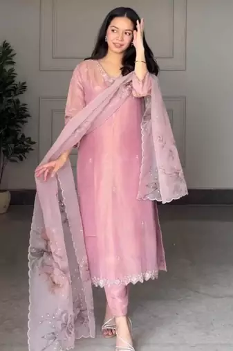mauve organza silk kurta set 
