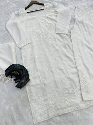white chikankari embroidered kurta set 2