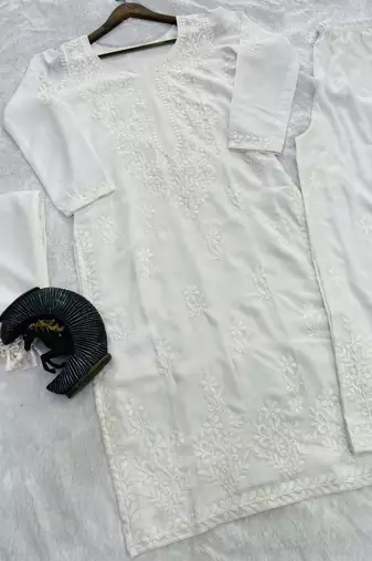 white chikankari embroidered kurta set