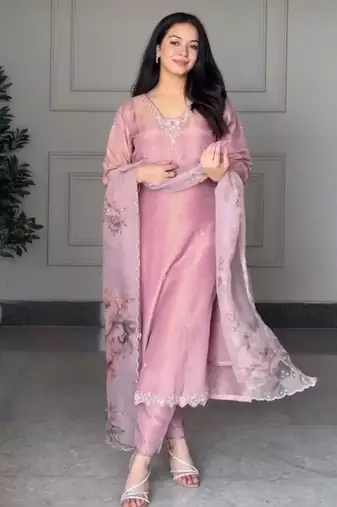mauve organza silk kurta set 