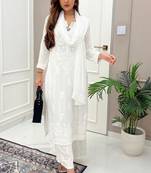 white chikankari embroidered kurta set