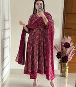 deep rani pink floral print anarkali set