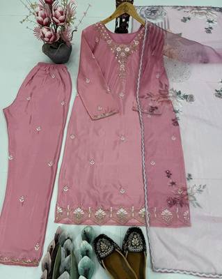 mauve organza silk kurta set  4