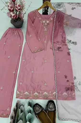 mauve organza silk kurta set 