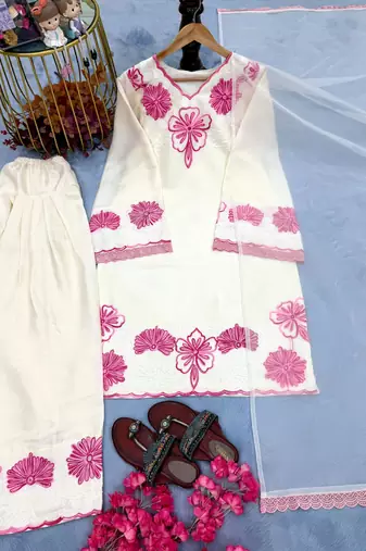 cream pashmina silk kurta set 