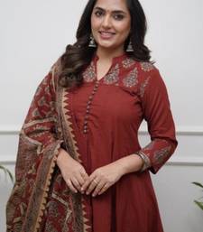 brick red heritage embroidered kurta set