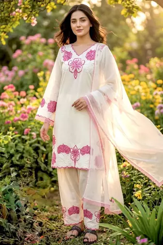 cream pashmina silk kurta set 