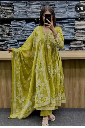 light green cotton printed kurta set 