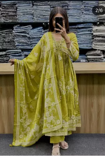 light green cotton printed kurta set 
