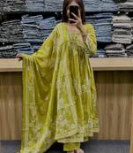 light green cotton printed kurta set 