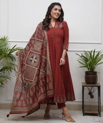 brick red heritage embroidered kurta set 4