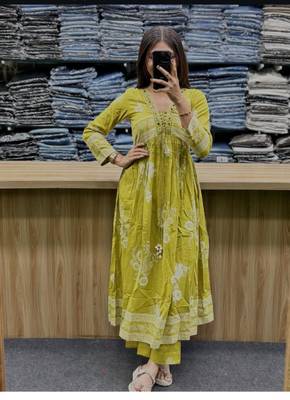 light green cotton printed kurta set  3