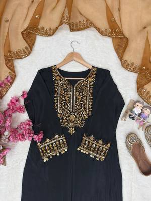  black silk blend embroidered kurta set  2