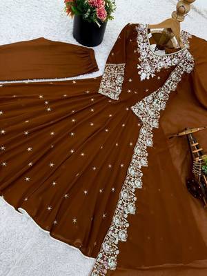 rust brown georgette anarkali kurta set 2