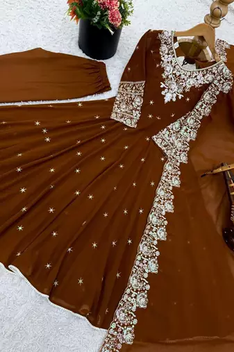 rust brown georgette anarkali kurta set