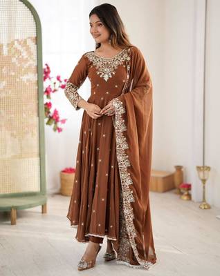 rust brown georgette anarkali kurta set 3
