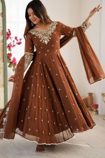 rust brown georgette anarkali kurta set