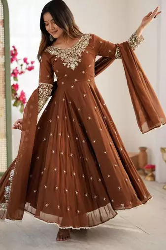 rust brown georgette anarkali kurta set