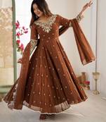rust brown georgette anarkali kurta set