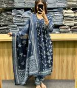 Teal blue kurta with silver foil highlights