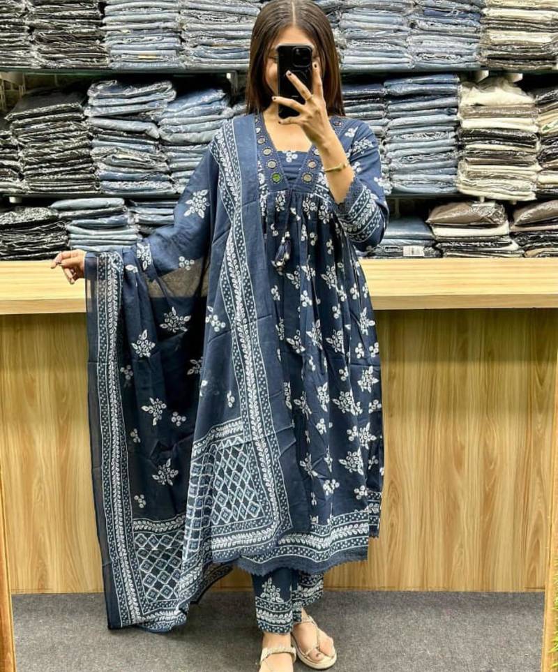 Teal blue kurta with silver foil highlights