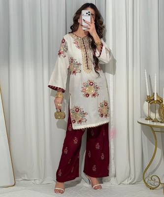  white floral embroidered tunic set 1