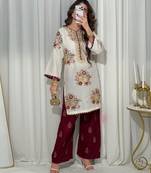  white floral embroidered tunic set