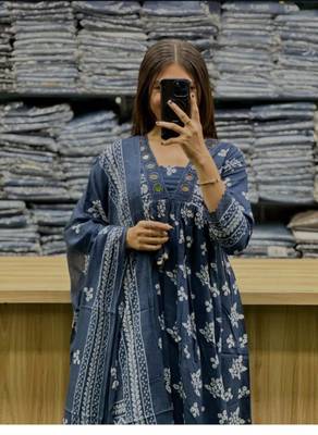 Teal blue kurta with silver foil highlights 4