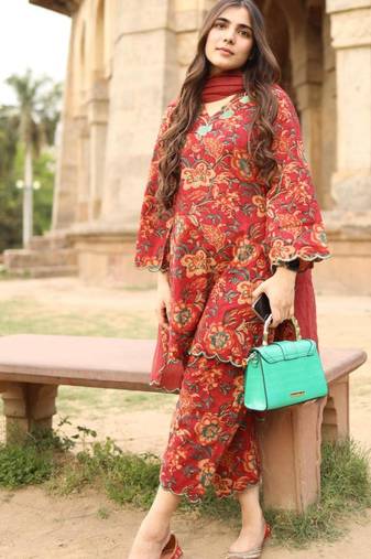 red floral scalloped co-ord set 