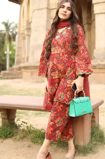 red floral scalloped co-ord set 