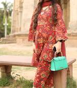 red floral scalloped co-ord set 