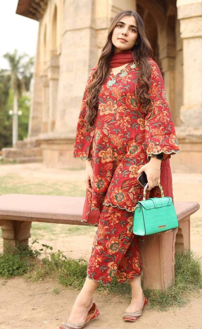 red floral scalloped co-ord set 