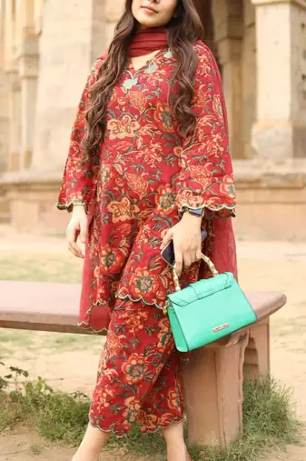 red floral scalloped co-ord set 